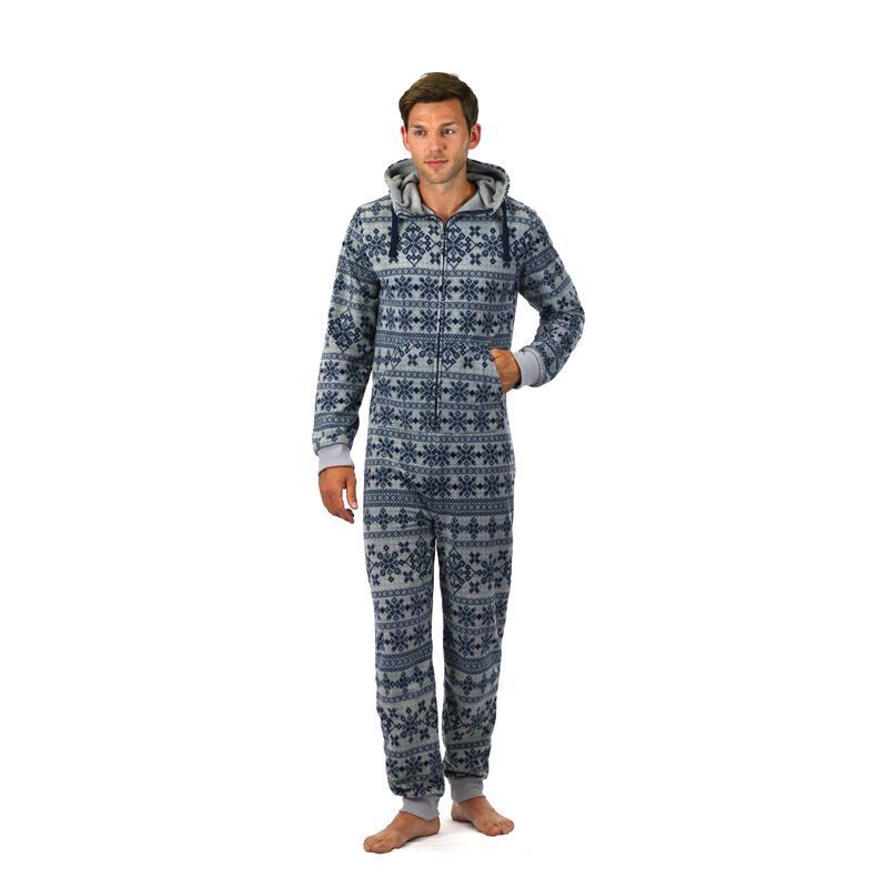 Mens Printed Onesie With Hood Micro Fleece